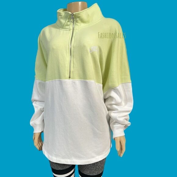 Victorias Secret Pink Varsity Half Zip Oversized Sweatshirt Green White XXL - Picture 6 of 9